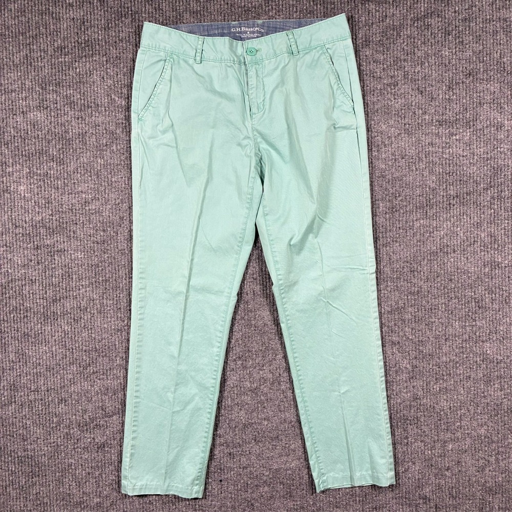 G.H Bass & Co Womens Chino Pants Size 8‎ Green Flat Front Cotton Casual Mid Rise